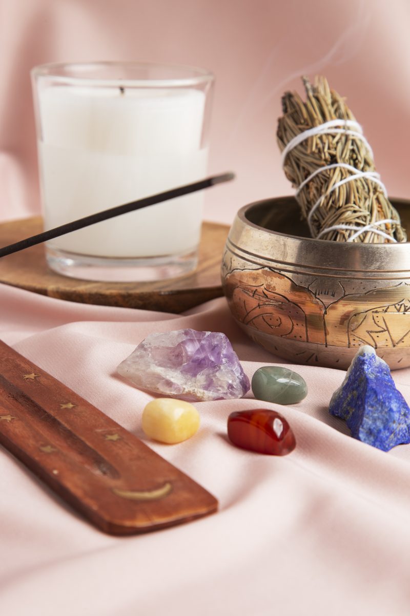 reiki symbols concept with crystals high angle scaled